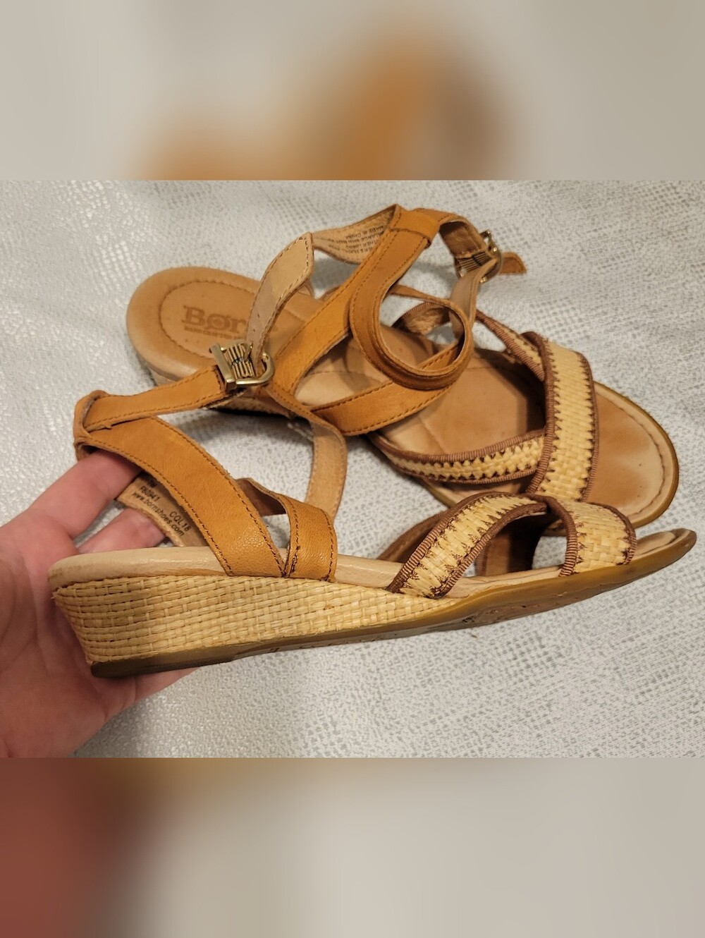 Born  Tan and Cream Woven Wedge Sandals size 7